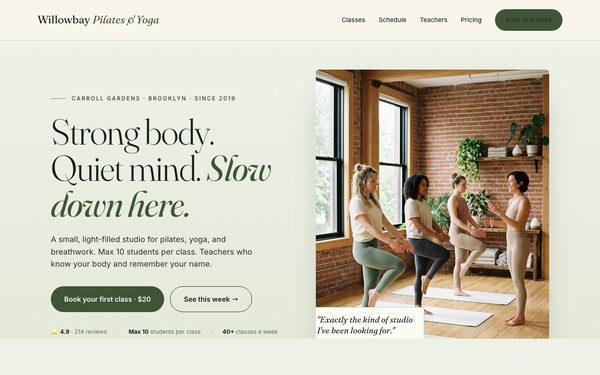 Willowbay Pilates & Yoga demo site