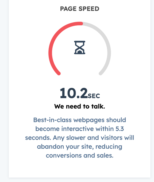 Old site page speed: 10.2 seconds — HubSpot's verdict: We need to talk.